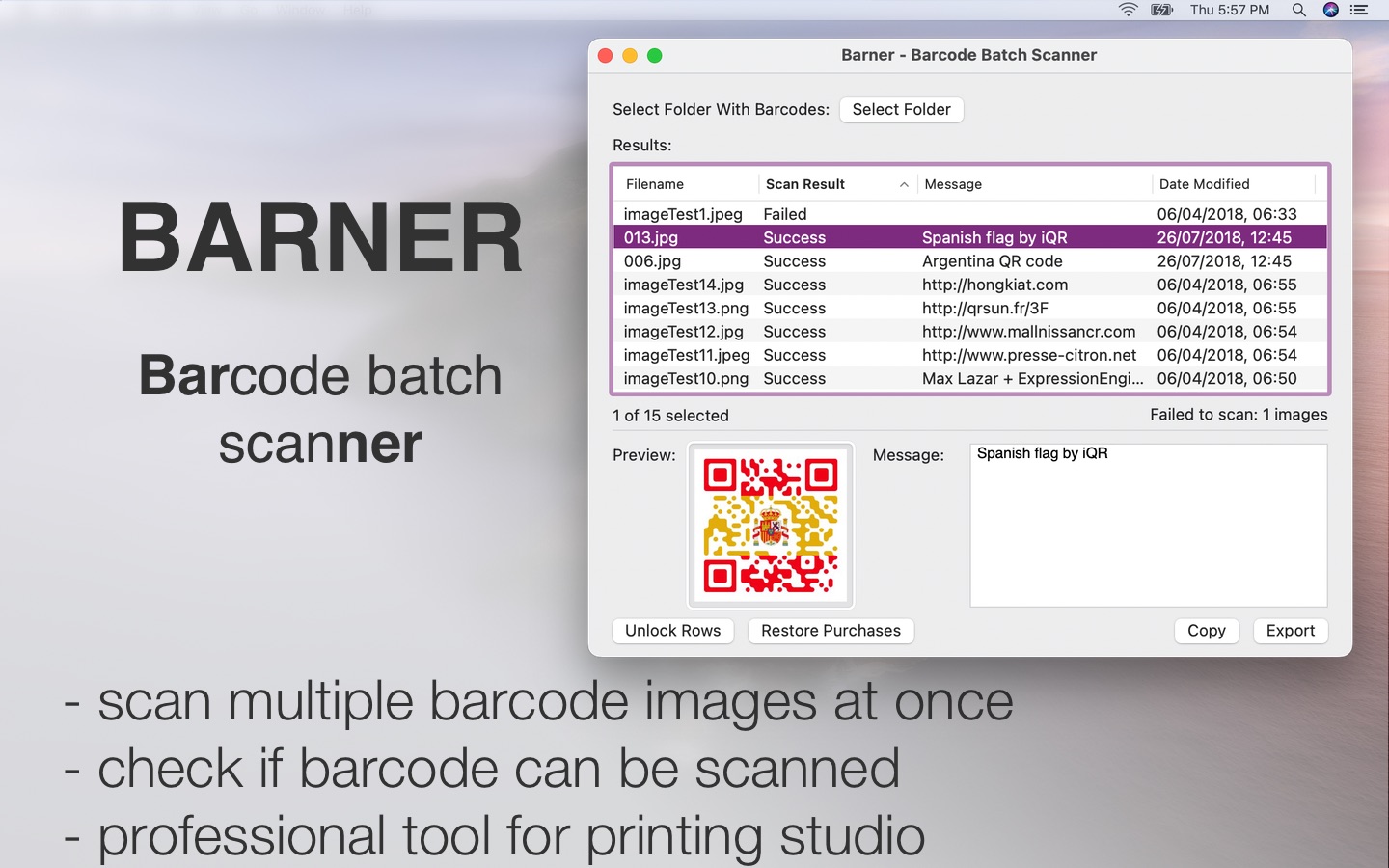 Barner - Bulk Barcode Scanner 1.5 : Main Window