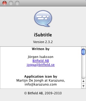 iSubtitle 2.3 : About window