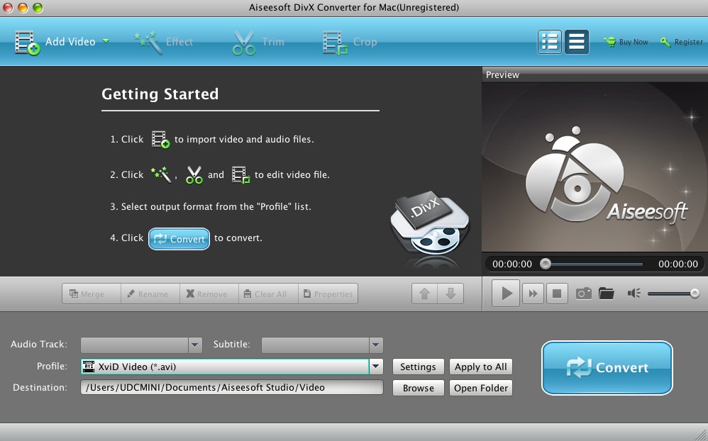 Aiseesoft DivX Converter for Mac 6.2 : Main window