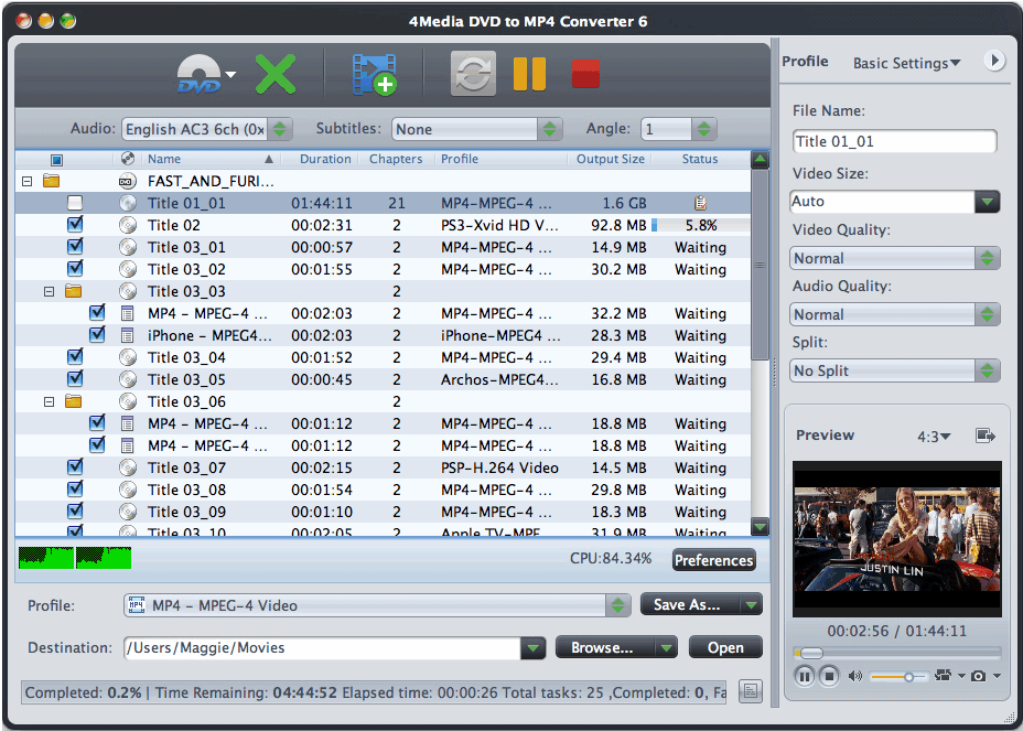 4Media DVD to MP4 Converter 6.0 : User Interface
