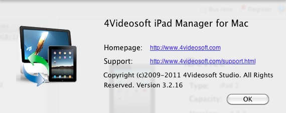 4Videosoft iPad Manager for Mac 3.2 : About window