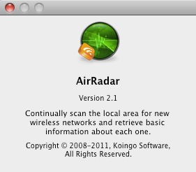 AirRadar 2.1 : About window