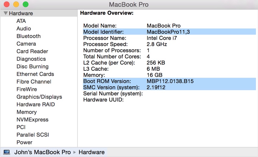 MacBook Pro SMC Firmware Update 1.8 : Main window