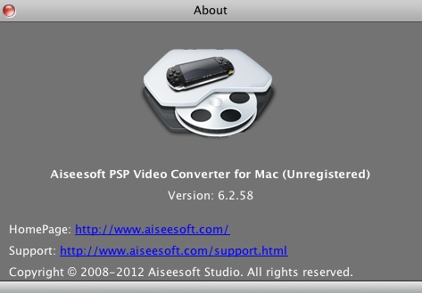 Aiseesoft PSP Video Converter for Mac 6.2 : About window
