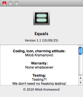 Equals 1.1 : About Window