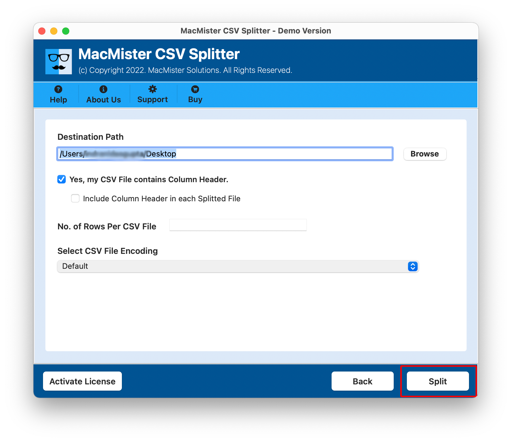 MacMister CSV Splitter for Mac 1.0 : Main Window