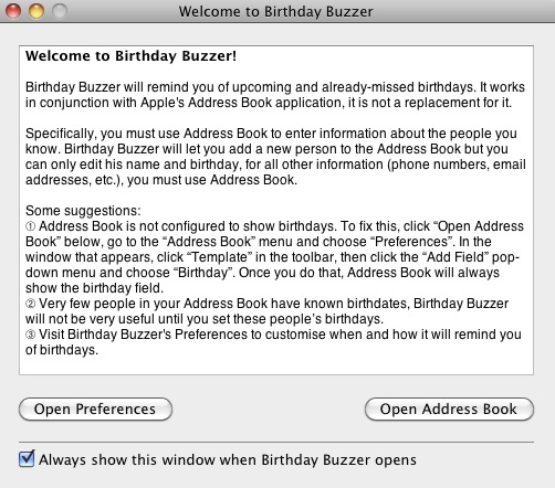 Birthday Buzzer 1.2 : Welcome screen