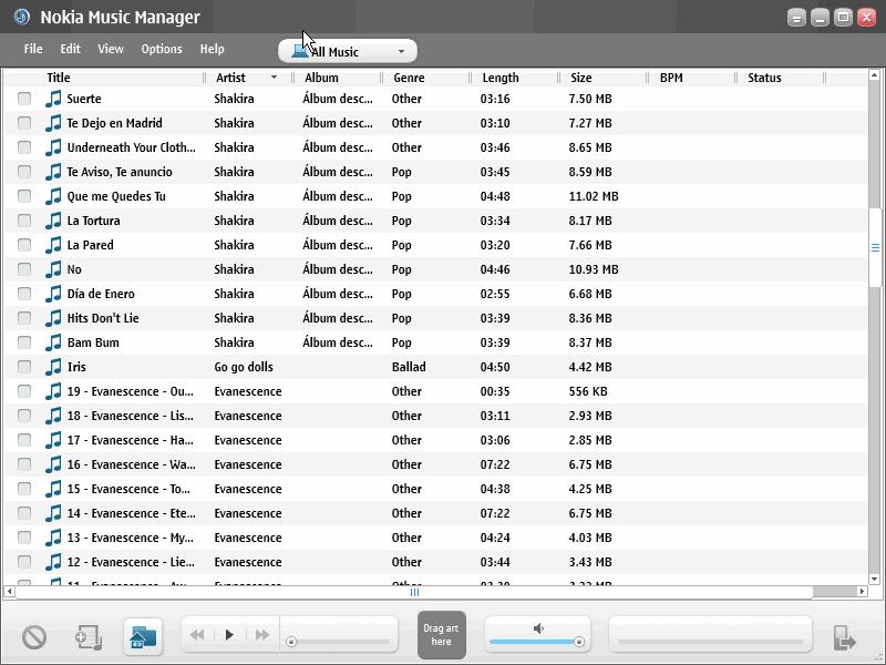 Nokia Music Manager 7.4 : Main window