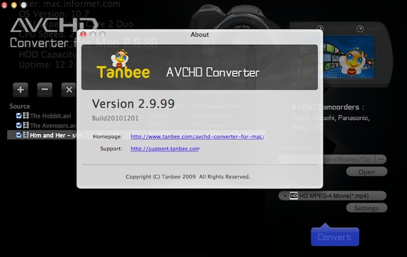 Tanbee AVCHD Video Converter 2.9 : About