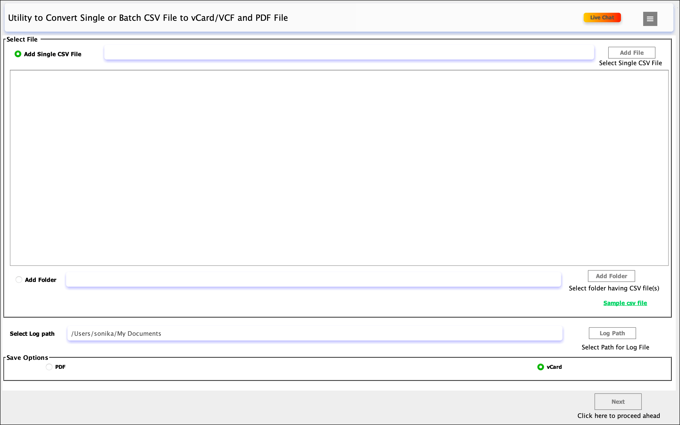 MacSonik CSV to vCard Converter for Mac 23.9 : Main Window