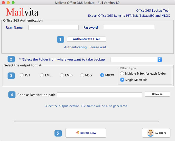 MailVita Office 365 Backup for Mac 1.0 : Main Window
