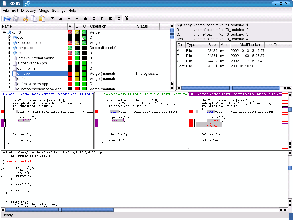 kdiff3 0.9 : Main window