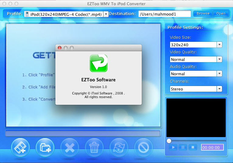 EZToo WMV To iPod Converter 1.0 : Main Window