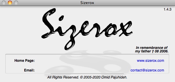 Sizerox 1.4 : About Window