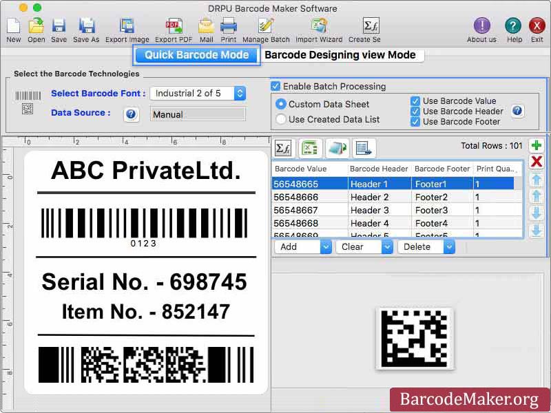 Mac Barcode Maker Software Corporate Edition 5.1 : Main Window