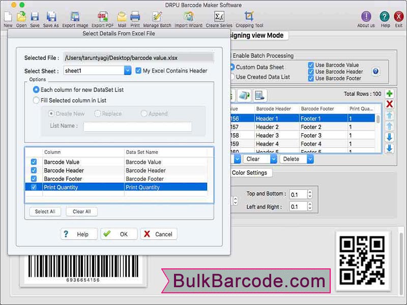 Linear and 2D barcode Software 5.2 : Main Window