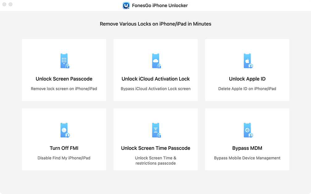 FonesGo iPhone Unlocker for Mac 5.9 : Main Window