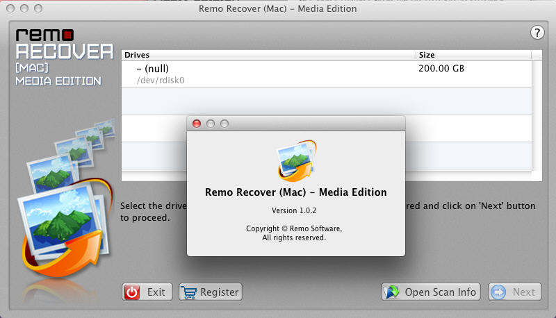 Remo Recover (Mac) - Media Edition 1.0 : Main Window