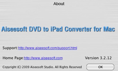 Aiseesoft DVD to iPad Converter for Mac 1.0 : About window