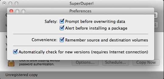 SuperDuper! 2.6 : Preferences