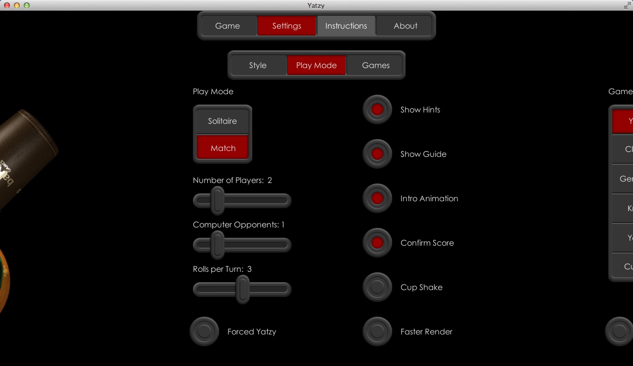Yatzy 1.1 : Game Options