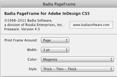 Badia PageFrame for ID 4.0 : Main window