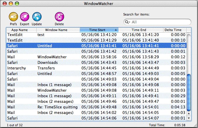WindowWatcher 2.0 : Main window