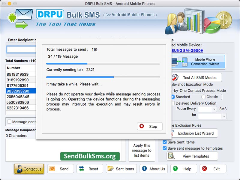 Mac Send Bulk SMS Software for Android Mobile 6.5 : Main Window