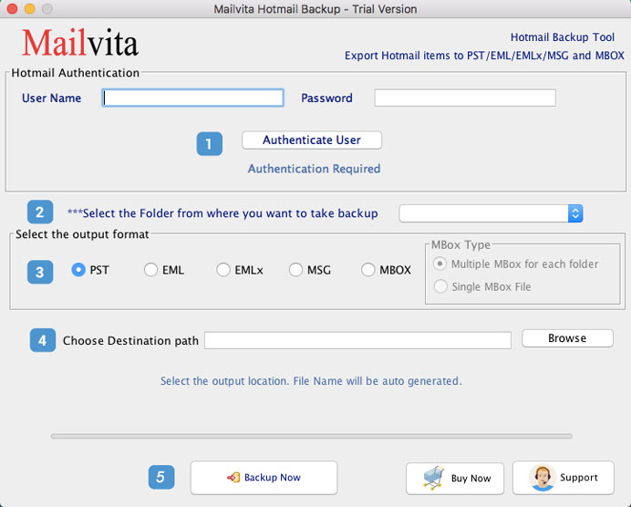 MailVita Hotmail Backup for Mac 1.0 : Main Window