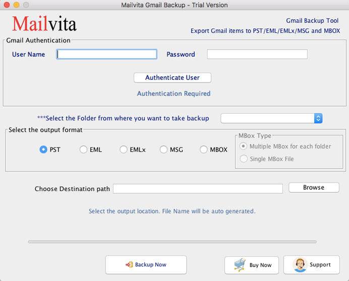MailVita Gmail Backup for Mac 1.0 : Main Window