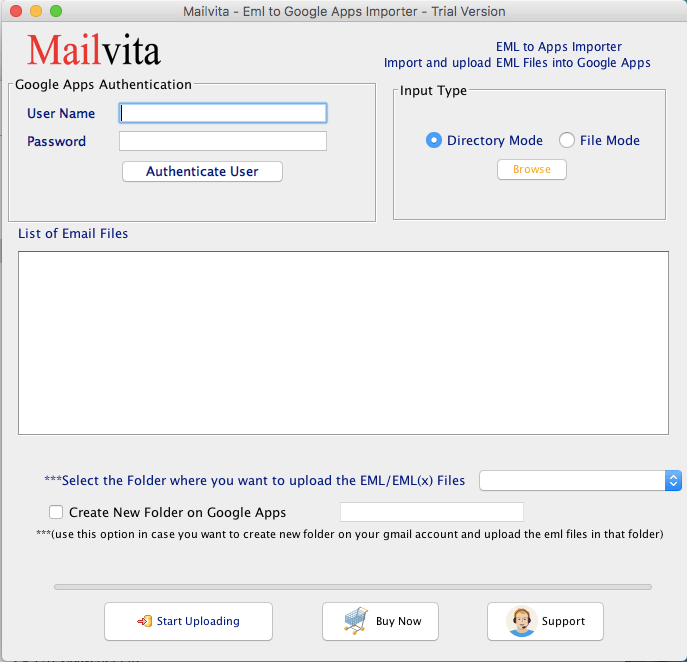 MailVita EML to G Suite Importer for Mac 1.0 : Main Window