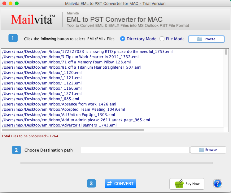 MailVita EML to PST Converter for Mac 1.0 : Main Window