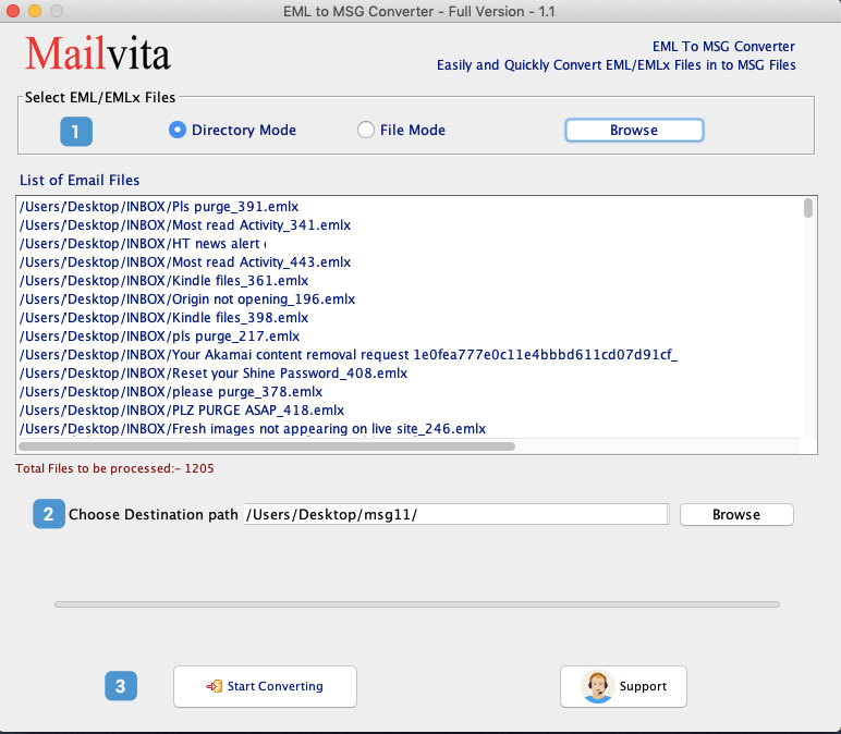 MailVita EML to MSG Converter for Mac 1.0 : Main Window