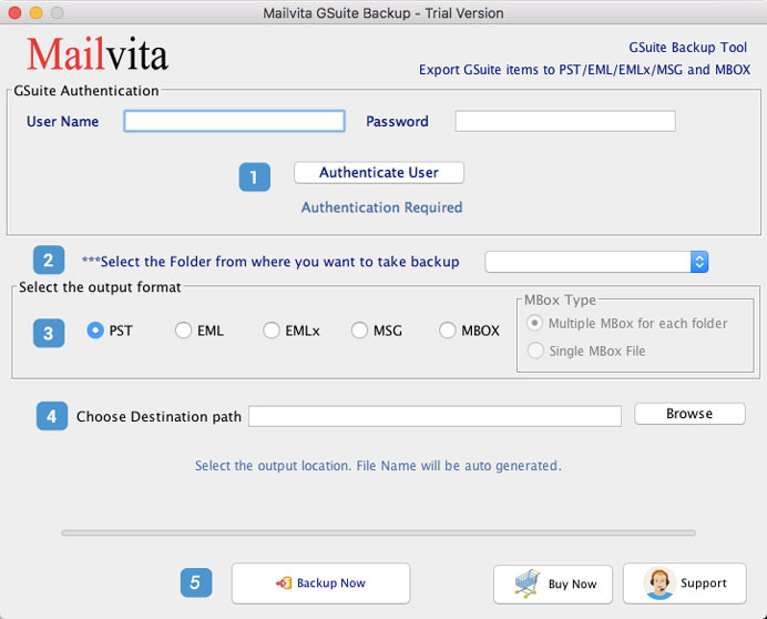 MailVita G Suite Backup for Mac 1.0 : Main Window