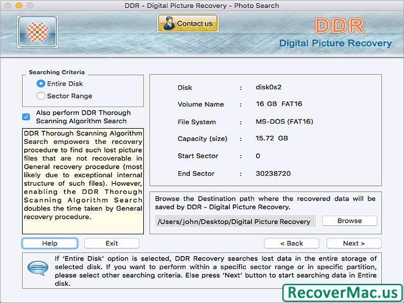 Recover Mac for Digital Photos 9.2 : Main Window
