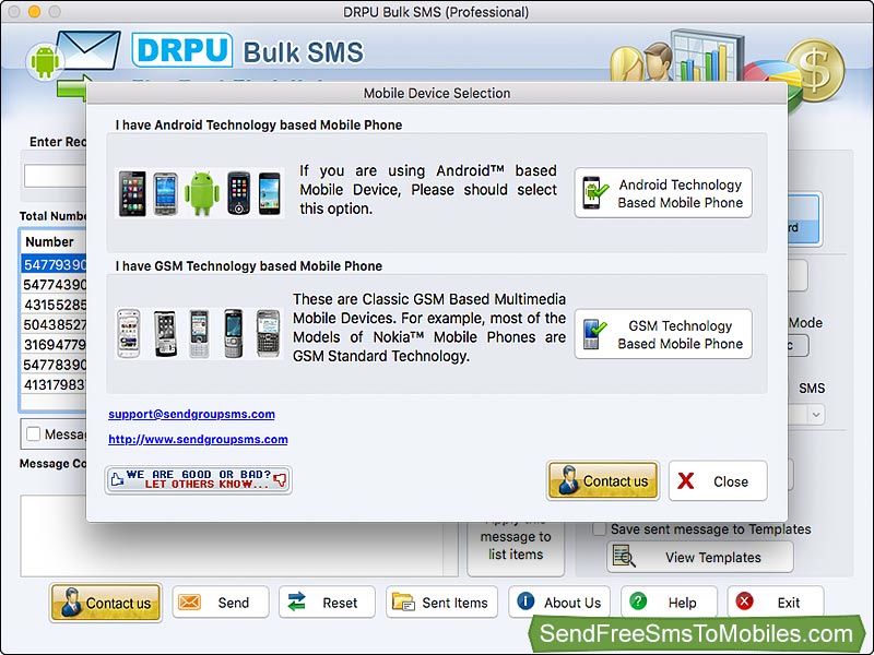Mac Bulk SMS Software for GSM Mobile 9.2 : Main Window
