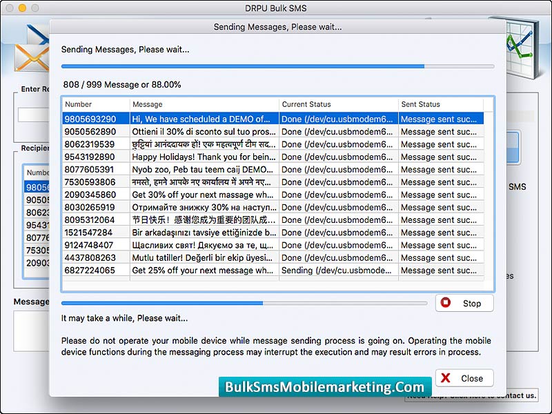 Mac Bulk SMS Mobile Marketing - GSM Phones 8.3 : Main Window