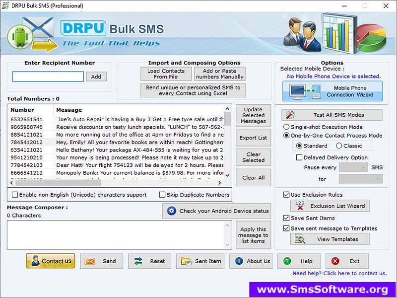 Bulk SMS Software – Professional 9.1 : Main Window