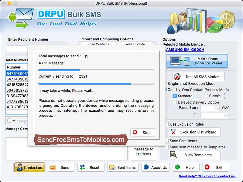 Mac Bulk SMS Software for GSM Mobile 8.2 : Main Window