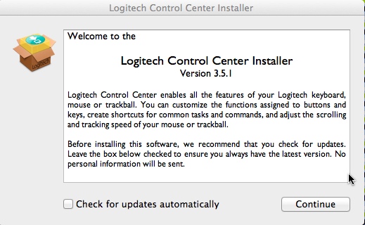 Logitech Control Center for Macintosh® OS X 3.5 : Main Window