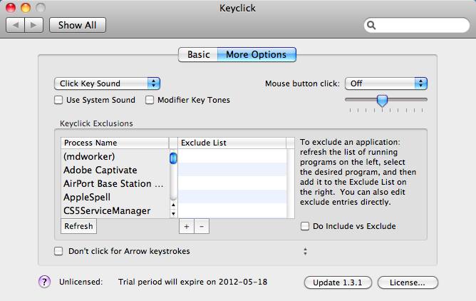 KeyclickServer 1.3 : Main Window