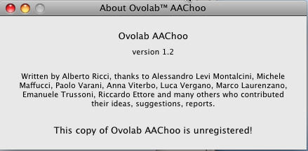 Ovolab AAChoo 1.2 : About screen