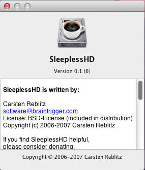 SleeplessHD 0.1 : About Window