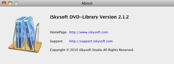 iSkysoft DVD-Library 2.1 : About window