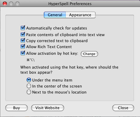 HyperSpell 1.3 : Preference Window