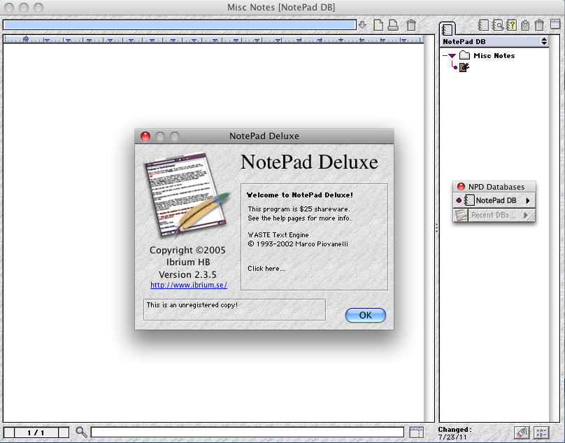 NotePad Deluxe 2.3 : Main Window
