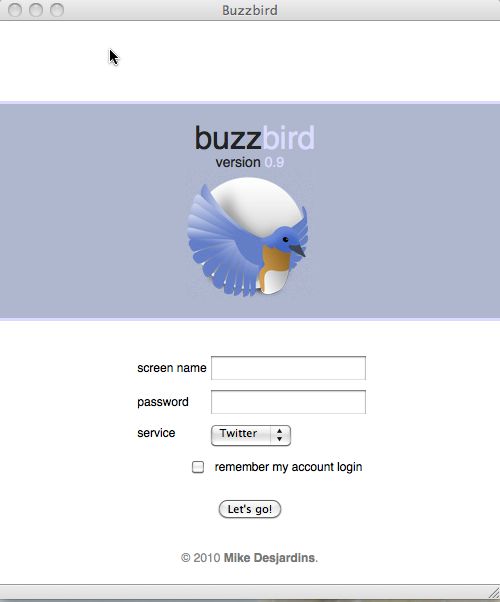 Buzzbird 0.9 : Main window