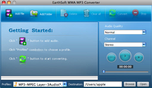 EarthSoft WMA MP3 Converter 1.0 : Main Window