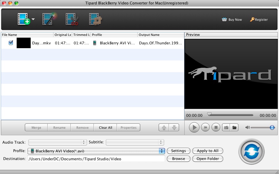 Tipard BlackBerry Video Converter for Mac 3.6 : Main window