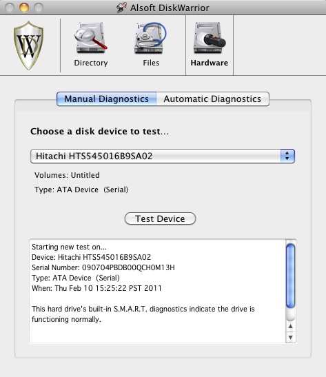 DiskWarrior 4.1 : Hardware diagnostics